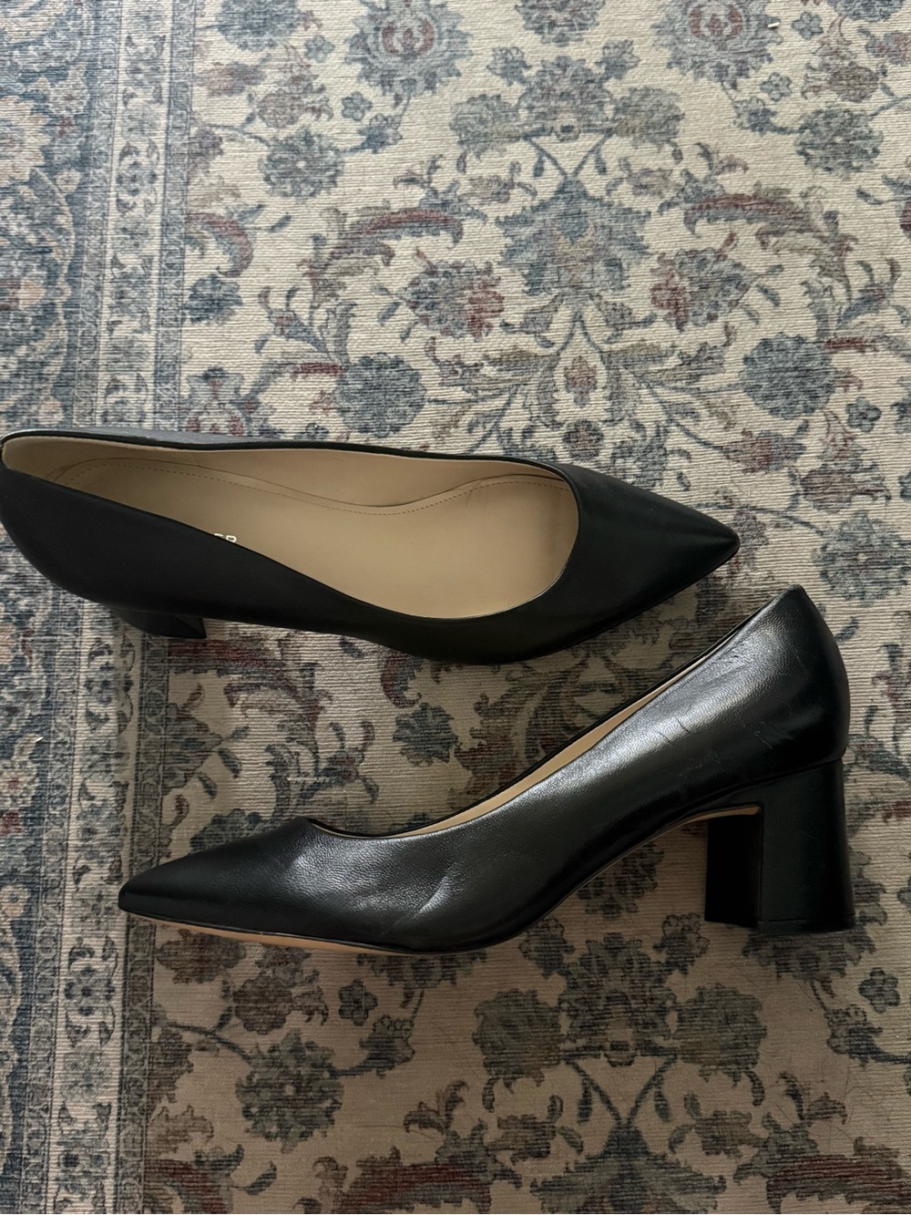 Marc Fisher Black Pointed-Toe Block Heel Pumps